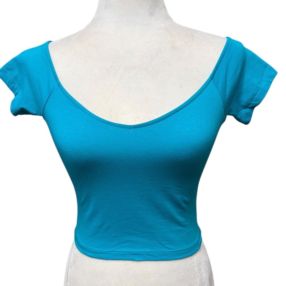 Arden B Scuba Blue Crop Top NEW Off Shoulder Short Sleeve Women's Size S